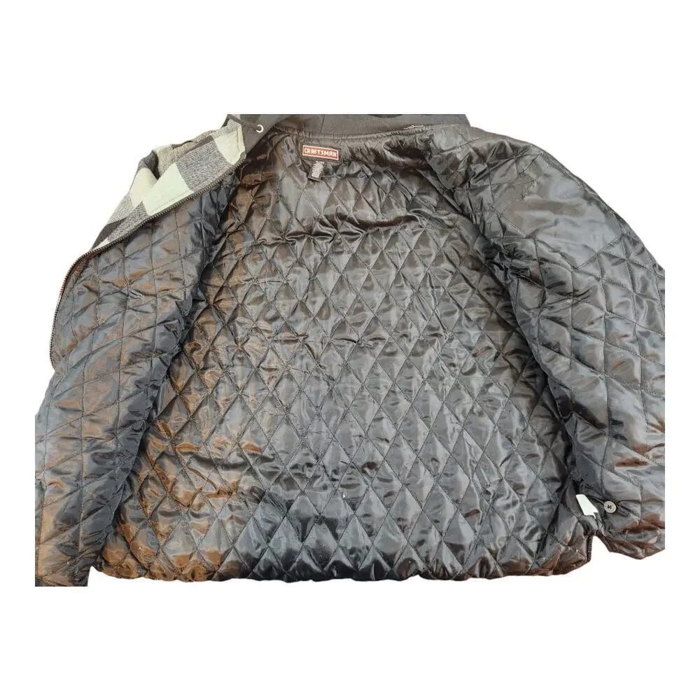 Craftsman hooded flannel jacket quilted lining men's sz XL black gray